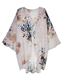 Finoceans - Kimono de gasa floral para mujer, con cubierta suelta para la playa, media manga
