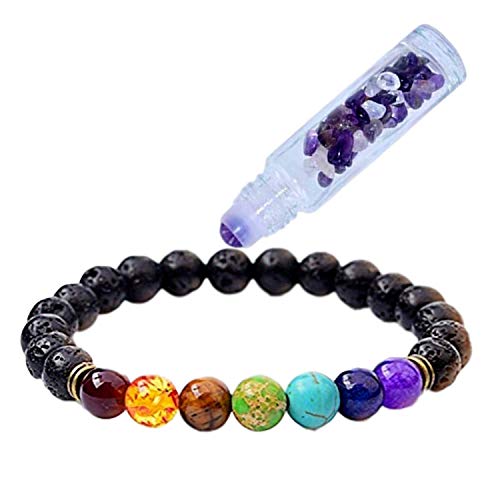 Sage Incense Smudge Sticks 3 Pack & Healing Crystals and Healing Stones Chakra Kit, Spiritual Stones 7 Chakra Diffuser Bracelet (Unisex), Gemstone Oil Roller, Essential Oil Gift Set(Amethyst Quartz)