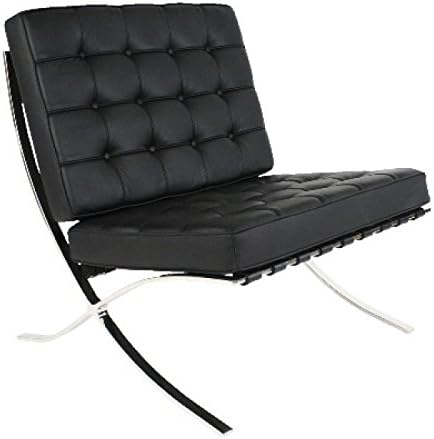 Ariel- Rohe Style Classic Designer Barcelona Chair in Black Top Grain Leather