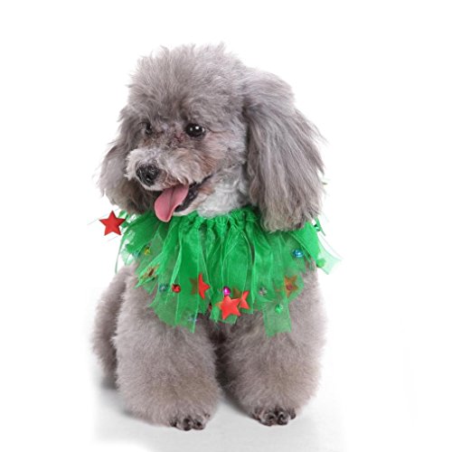 Euone Cute Christmas Wreath Jingle Bell And Stars Decorative Dog Collars (Medium, Green)