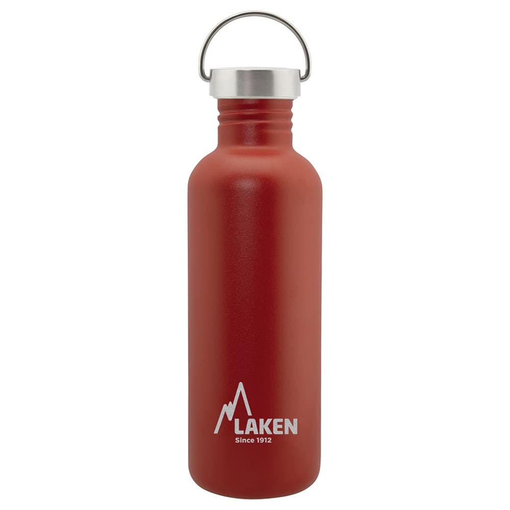 LAKEN Unisex - Adult Heavy Duty Stainless Steel Bottle 1 Litre Red with Vintage Lid 1