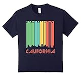 Kids Retro 1970's Sacramento California Downtown Skyline T-Shirt 10 Navy