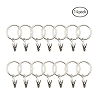 APTGAGA Curtain Rings - Set of 14 Decorative Drapery Rings Curtain Clip Rings with Strong Clips 1.26 inch The Inside Diameter of（Silver