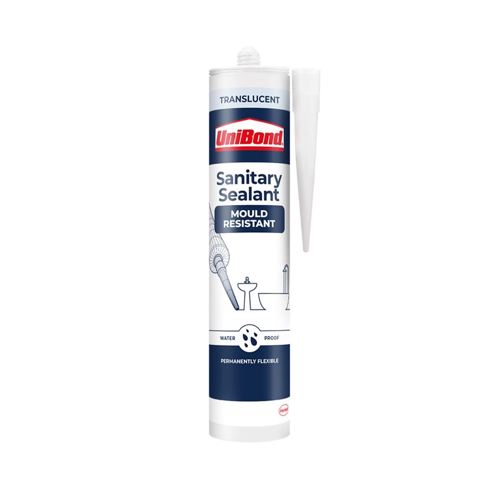 UniBond Sanitary Sealant, Mould Resistant & Waterproof, Translucent Sealant, 1 x 274g Cartridge