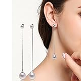 Ikevan Hot Selling Women's Elegant Silver Plated Pearl Drop Long Chain Tassel Earrings
