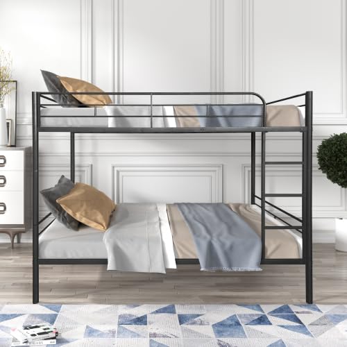 Photo 1 of OYUMOENTS Bunk Bed Twin Over Twin, Heavy-Duty Bunk Beds with Built-in Ladder & Railings, Convertable Bed Frames for Kids, Space Saving, No Spring Box Required, No Squeak, Black