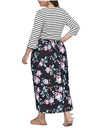 Hanna Nikole Vestido largo de patchwork a rayas florales con bolsillo para mujer