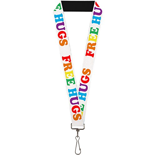 Buckle-Down Lanyard - FREE HUGS White/Multi Color