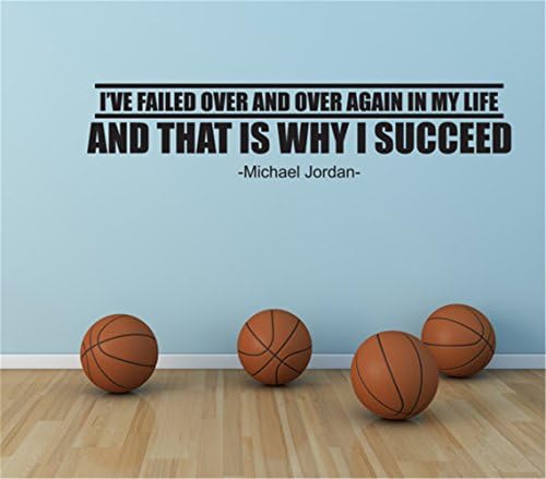 siyjl Room Wall Decor Stickers Basketball Motivational Wall Art I'Ve Failed Over And Over Michael Jordan Quote Inspirational Poster Removable Wall Stickers For Kids Nursery Bedroom Living Room