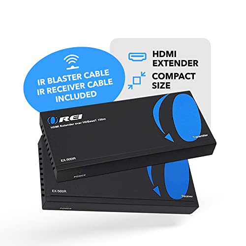 OREI HDBaseT HDMI Extender over Cat5e/6 Ethernet LAN cable - Up to 500 Feet - IR, HDMI Loop-out, RS-232, PoC, HDMI Balun (EX-500IR)