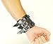 Wide Triple Strap Leather Cuff Wrap Gothic Wristband Bracelet With Buckle Fastening - Black