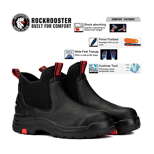 ROCKROOSTER Men's Black 6 inch Chelsea, Slipon Work Boots, Steel Toe