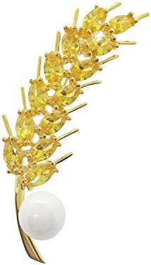 NONOSIZE Bling Bling Wheat Shape Brooch Fine Fashion White Pearl Yellow Crystal Brooch