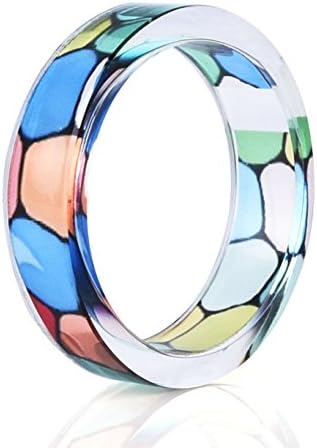NDJEWELRY Handmade Resin Rings Hexagon Mosaic Pattern Women's Romantic Wedding Bands Size 6 1/2-11