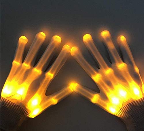 Charlemain LED Handschuhe Erwachsene, Skelett Handschuhe(ab 12 Jährige),5 Farben & 6 Modi, blinkende Handschuhe für Weihnachten, Karneval, Party,Lichtspielzeug Geschenk für Jugendliche