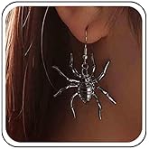 Allereyae Vintage Gothic Spider Dangle Earrings - Silver Stud Halloween Creepy Jewelry for Women