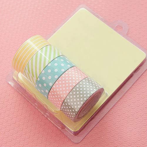 balloonbobo 5 Rolls Polka Dot Striped Adhesive Sticky Washi Tape Paper Handbook Decorative Masking Tape DIY Diary Decor Stickers Medium