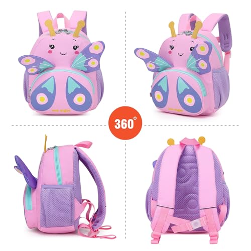 Toddler Backpacks for Girls, 3D Butterfly Kids Backpack, Cute Animal Cartoon Mini Travel Bag, Waterproof Children Preschool Backpack with Personalized Design, Birthday Gifts for Girls 1-4 Years