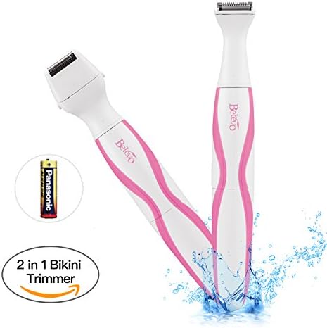 Bikini Trimmer, [Battery Included] 2 in 1 Women Shaver Waterproof Electric Razor Wet/Dry Cordless Lady Shaver with Shaving and Bikini Head Perfect for Body, Face, Bikini Area (Pink)