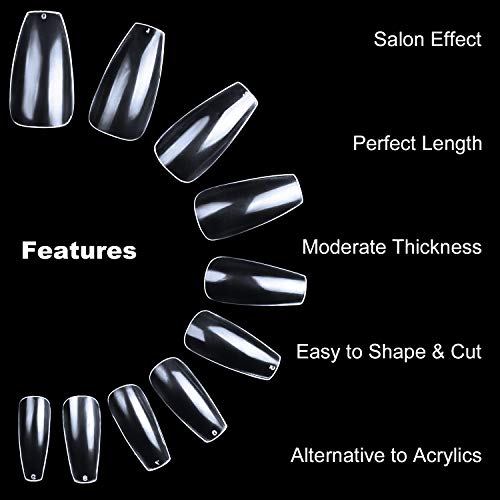 Clear Coffin Acrylic Nails - ECBASKET 500pcs Short Full Cover Ballerina Nails Tips Ballet Shaped Artificial False Nails 10 Sizes With Case