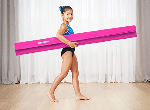Springee 10ft Balance Beam - Extra Firm - Suede Folding Gymnastics Beam for Home - Pink