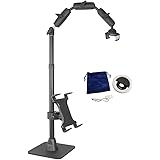 Arkon Gooseneck Phone Holder Full Kit - Adjustable Overhead Arm Cell Phone Mount and Tablet Table Top Stand with Ring Light -