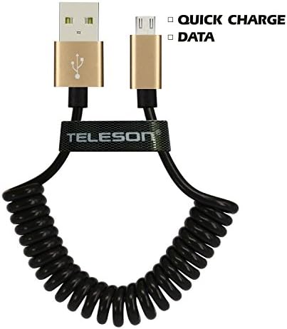 Teleson USB2.0-Micro USB Coiled cable Charging power wire Metal cable Spring line (Gold)