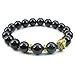 KONOV Onyx Agate Mens Bracelet, 10mm Natural Energy Gemstone Beads Bangle, Lion Charm, Black Gold