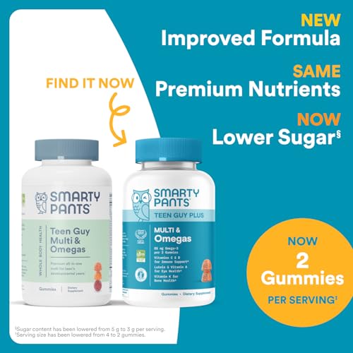 SMARTYPANTS TEEN GUY FORMULA, DAILY MULTIVITAMIN GUMMIES: VITAMINS C, B12, K, ZINC, & BIOTIN FOR IMMUNE SUPPORT, ENERGY, SKIN & HAIR SUPPORT, ASSORTED FRUIT FLAVOR, 120 GUMMIES (30 DAY SUPPLY)