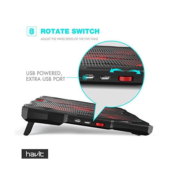 HAVIT-Laptop-Cooling-Fan-Portable-Cooling-Pad-with-5-Quiet-Fans-and-2-USB-Ports-for-Up-to-17-Laptops-F2068-BlackRed HAVIT Laptop Cooling Fan, Portable Cooling Pad with 5 Quiet Fans and 2 USB Ports, Laptop cooler for Up to 17” Laptops…