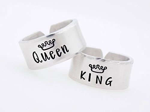 King and Queen Rings, Couples matching rings, Matching Set, 2 Handstamped Adjustable Rings, For him, For Her, Best friends gift, Jewelry for her, Jewelry for him, Gift for her, Gift for him, Couples