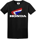 JH Design Honda Black T-Shirt Classic Red White & Blue Logo Men's Crew Neck Shirt (Large, Black)