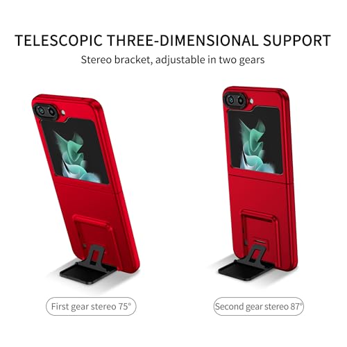 Funda para Galaxy Z Flip 5/Flip5, Carcasa Protección Deslizante para la Cámara, con 360 Grados Full Body Anti-Shock Anti-arañazos Case Protector Bumper Silicona y Armor Soporte Carcasa,Rojo
