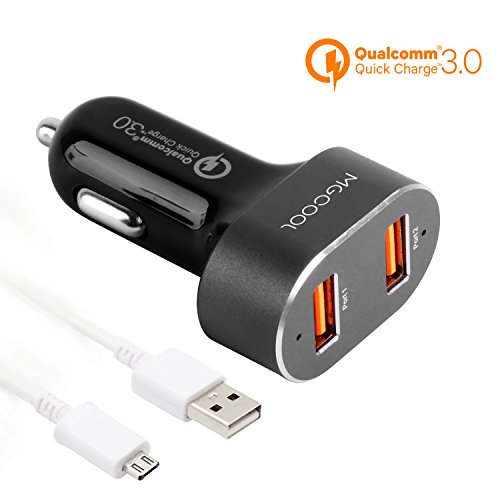 QC 3.0 Quick Car Charger, MGcool Dual Port Adapter 36W USB Quick Charge, 4X Faster Charging for iPhone X / 8 / 7 / 6s / 6 / Plus, iPad Mini / Air, Galaxy S7 / S6 / Edge / Plus, Note 5 and More