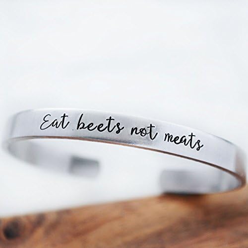Eat Beets Not Meats Plant Based Funny Cuff Bracelets for Women Vegan Vegetarian Girl Hand Stamped Jewelry
