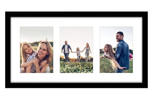 Americanflat 5x7 Picture Frame Collage with Polished Plexi Cover - Signature Collection - Fits Three 5x7 or One 10x20 Photo - Collage Photo Frame for Wall Display - Black