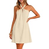 IHOT Women's Halter Neck Mini Dress Sleeveless Boho Flowy A-Line Beach Vacation Sundress