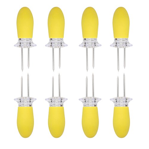 Hysagtek 8 Pcs Corn On The Cob Holders BBQ Kebab Grill Food Prongs Skewers Holder Grips Forks With Silicone Handle For Birthday Party, Stainless Steel, Yellow