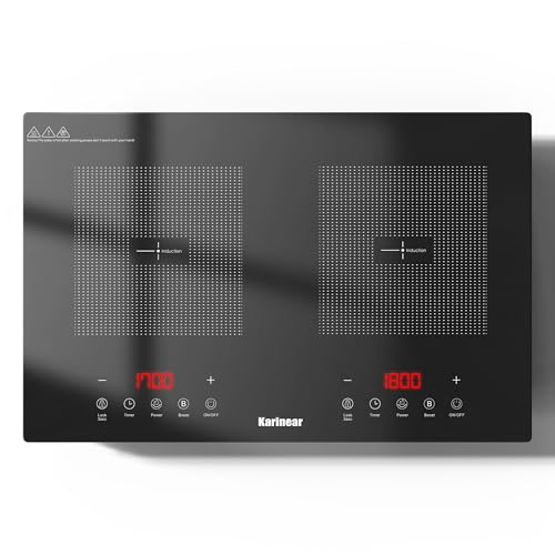 Karinear Induktionskochfeld 2 Platten 3500W mit Stecker, Boost, 60cm, Touch