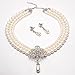 EleQueen Women's Silver-Tone Simulated Pearl Crystal Victorian Style Flower Ivory Color