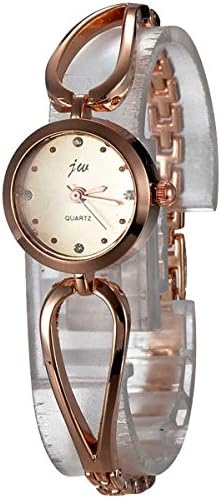 JW Round Dial Gold Alloy Band Stainless Steel Cover Lady Bangle Quartz Watch - Gold