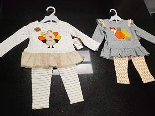 Baby Thanksgiving Clothes for Girls Holiday Long Sleeve Shirt & Leggings Outfit (Turkey White, 24 Months) - Thumbnail 2