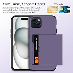 SAMONPOW for iPhone 15 Case with Card Holder Heavy