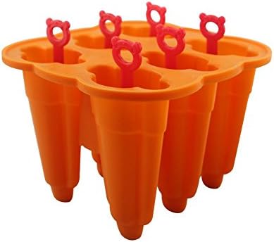 Popsicle Reusable Molds Pop Mold Soap Ice Lolly Tray Popsicle Maker with Sticks Ice Cream Mold for Kids Home, 6 Cavities(Orange)