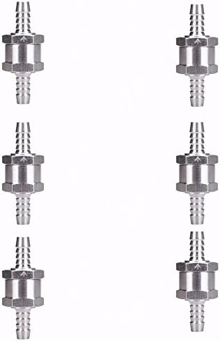 6pcs 5/16'' 8mm Silver Fuel Non Return Inline Petrol Diesel Oil Water One Way Check Valve Aluminum Marine Automotive Caravans/RV Agriculture