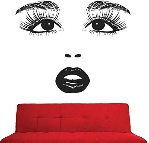 yaoxingfu Wall Decal Beauty Salon Girl Face Wall Sticker Removable Vinyl Eyes Lips Cosmetic Wallpaper Beauty Salon Wall Decoration A yellow 106x85cm