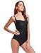 One Piece Swimsuits For Women Ruched Push Up Bathing Suits Vintage Black 2XL