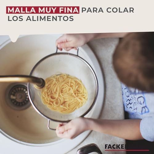 Coador e escorredor de cozinha fackelmann, aço inoxidável, peneira com borda redonda para coar e drenar líquidos, 20 centímetros, cor aço inoxidável, 20x9 cm, 1 unid.