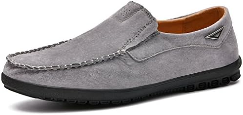 WaltZon Men's Loafers Suede Leather Slip-On Moccasins Driving Shoes(WZ228-1Grey46)