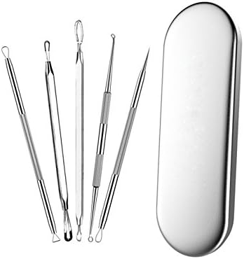 EoamIk 5Pcs Blackhead Remover Acne Pimple Comedone Extractor Tool Kit for Lady Facial Care Skin Protect(Silver)